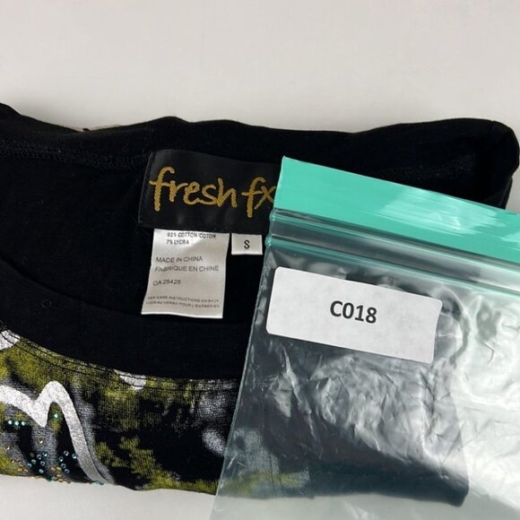 fresh  fx long sleeved green/black graphic jersey knit top size small - Picture 10 of 10